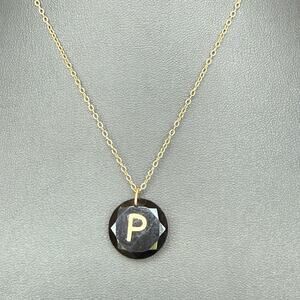Charmed Circle Like Letter Pendant Necklace Faceted Black Onyx Gold Filled “P”